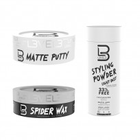 KIT CERA MATTE PUTTY + POLVO DE FIJACION STYLING POWDER LIGHT DUST + SPIDER WAX BRILLO MEDIO LEVEL 3